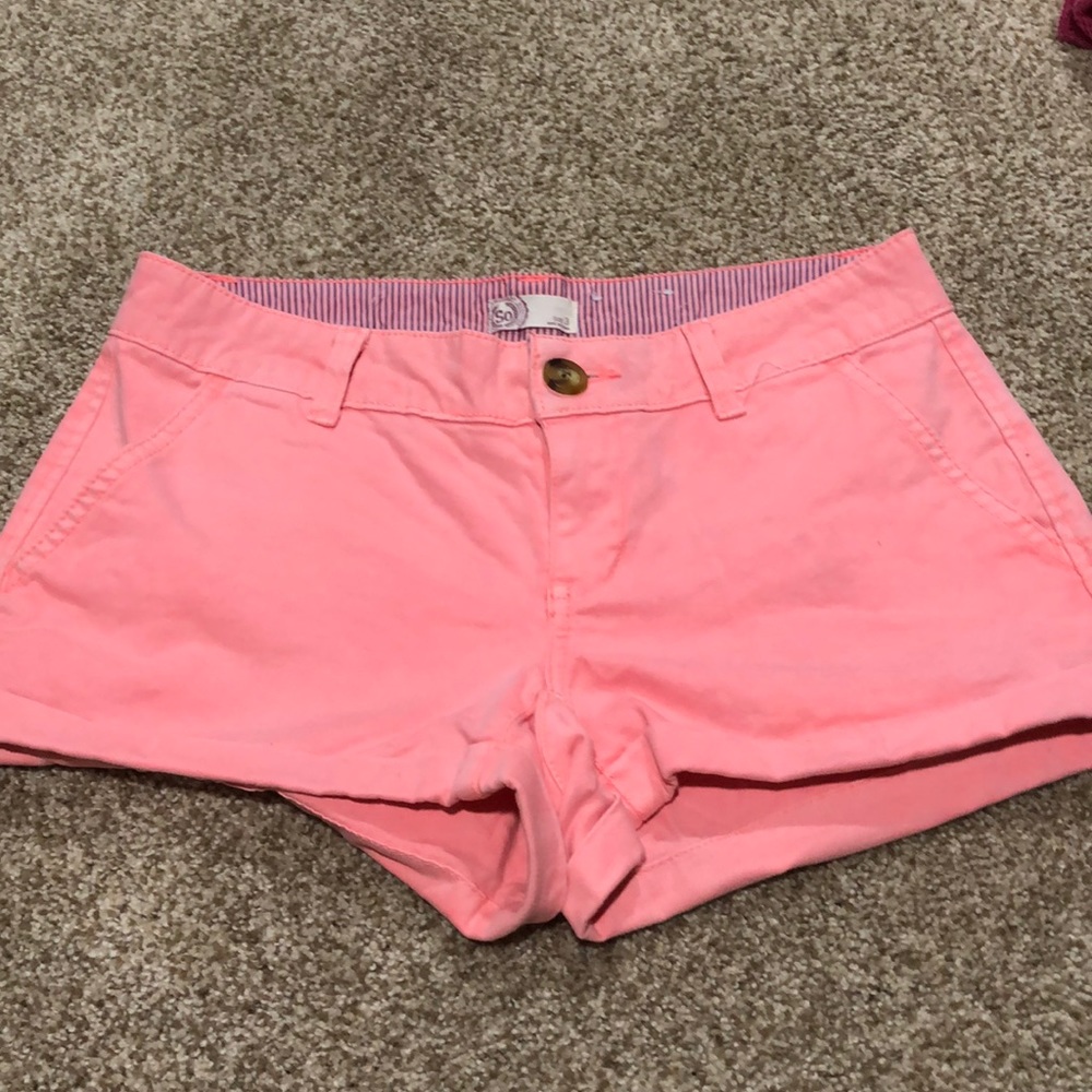 salmon colored jean shorts